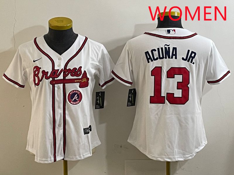 Women Atlanta Braves #13 Acuna jr White Game 2025 Nike MLB Jersey style 6->women mlb jersey->Women Jersey
